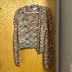 Size M Multicolored Rainbow Cropped Cardigan with Puff Sleeves